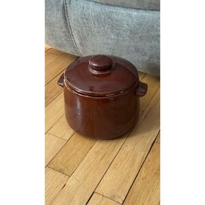 West Bend Brown Ceramic Bean Pot with Lid Vintage Kitchenware Retro Grandmacore
